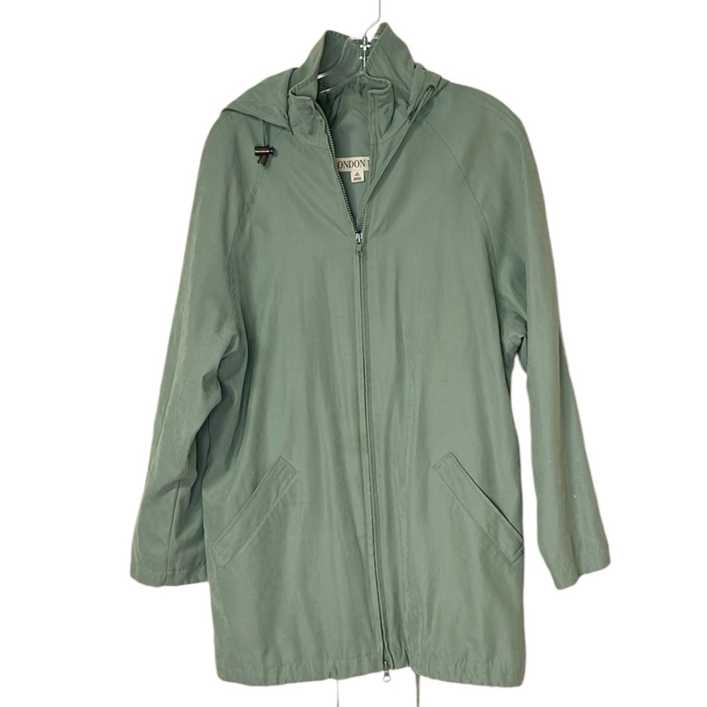 London Fog Green Rain Jacket with Hood Size Medium